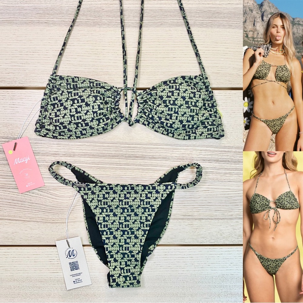 Maaji Sara Sliding Triangle Top + Micro Crunch Single Strap Bottom | Size Med